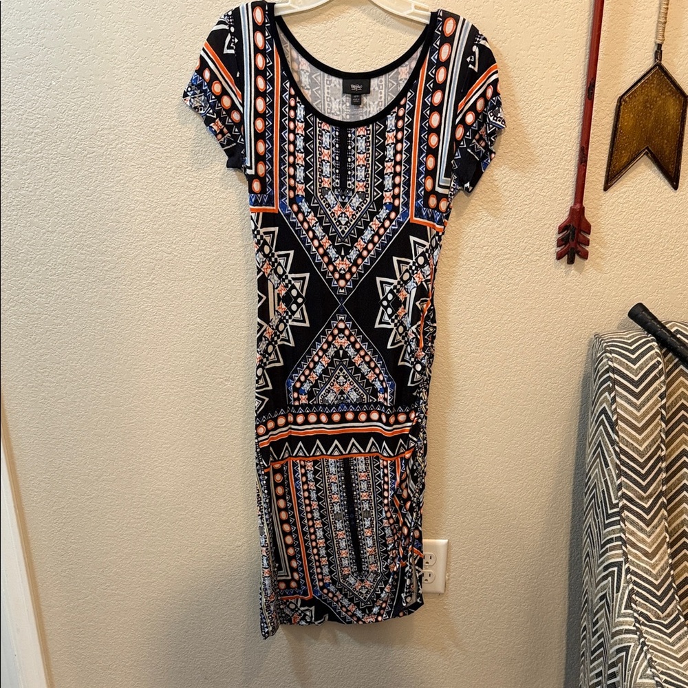 Massimo Geometric Print Midi Dress - Black, Orange, White